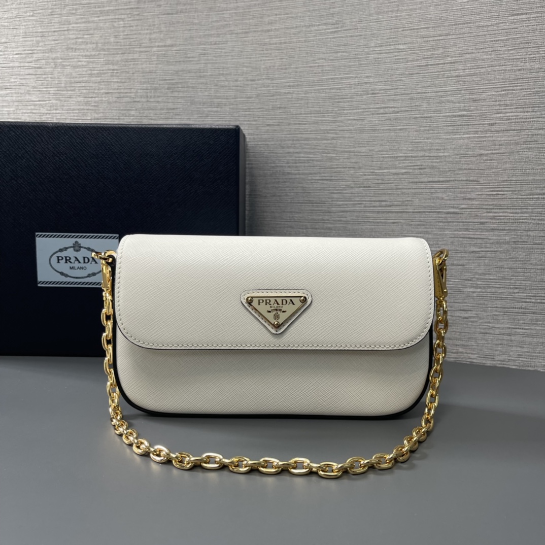 Prada Mini Saffiano Leather Shoulder Bag Handbag White 1BD356